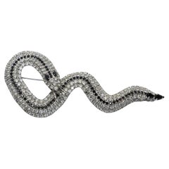 Vintage Silver Tone Schwarz
Weiß Strass Schlange Brosche