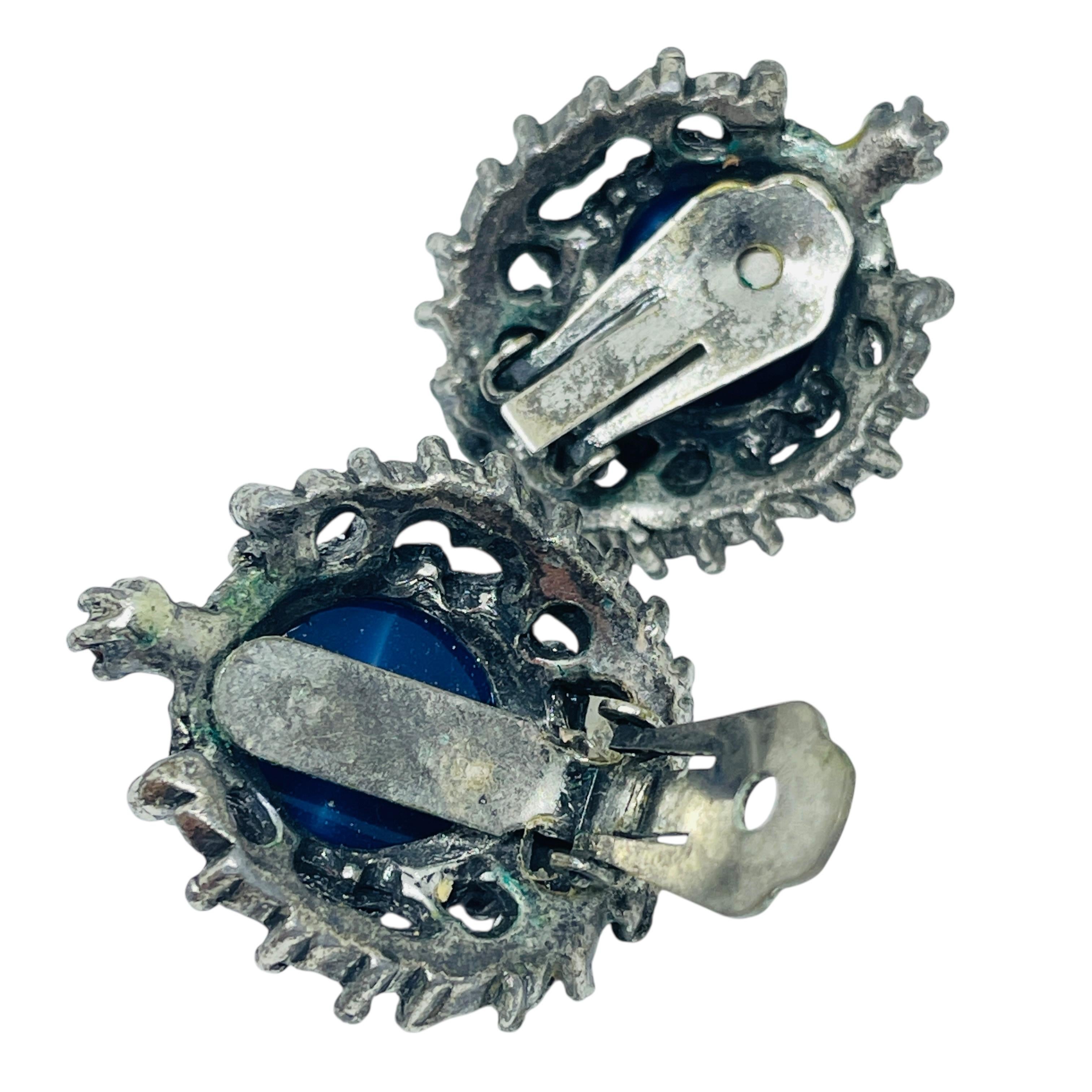 Pendientes vintage de clip de cristal azul en tono plateado en Bueno estado para la venta en Palos Hills, IL