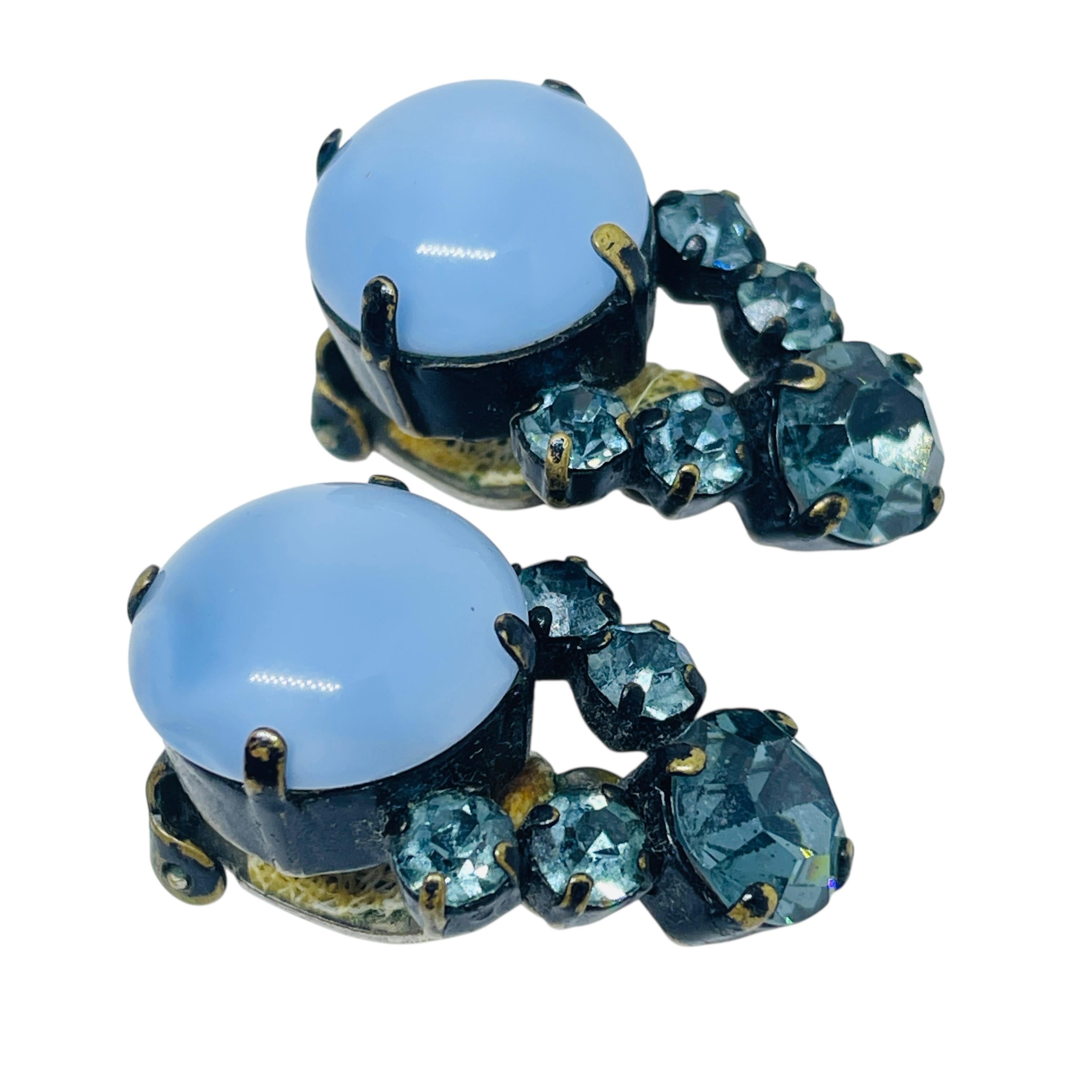 da uomo o donna Orecchini a clip in vetro blu argentato d'epoca in vendita