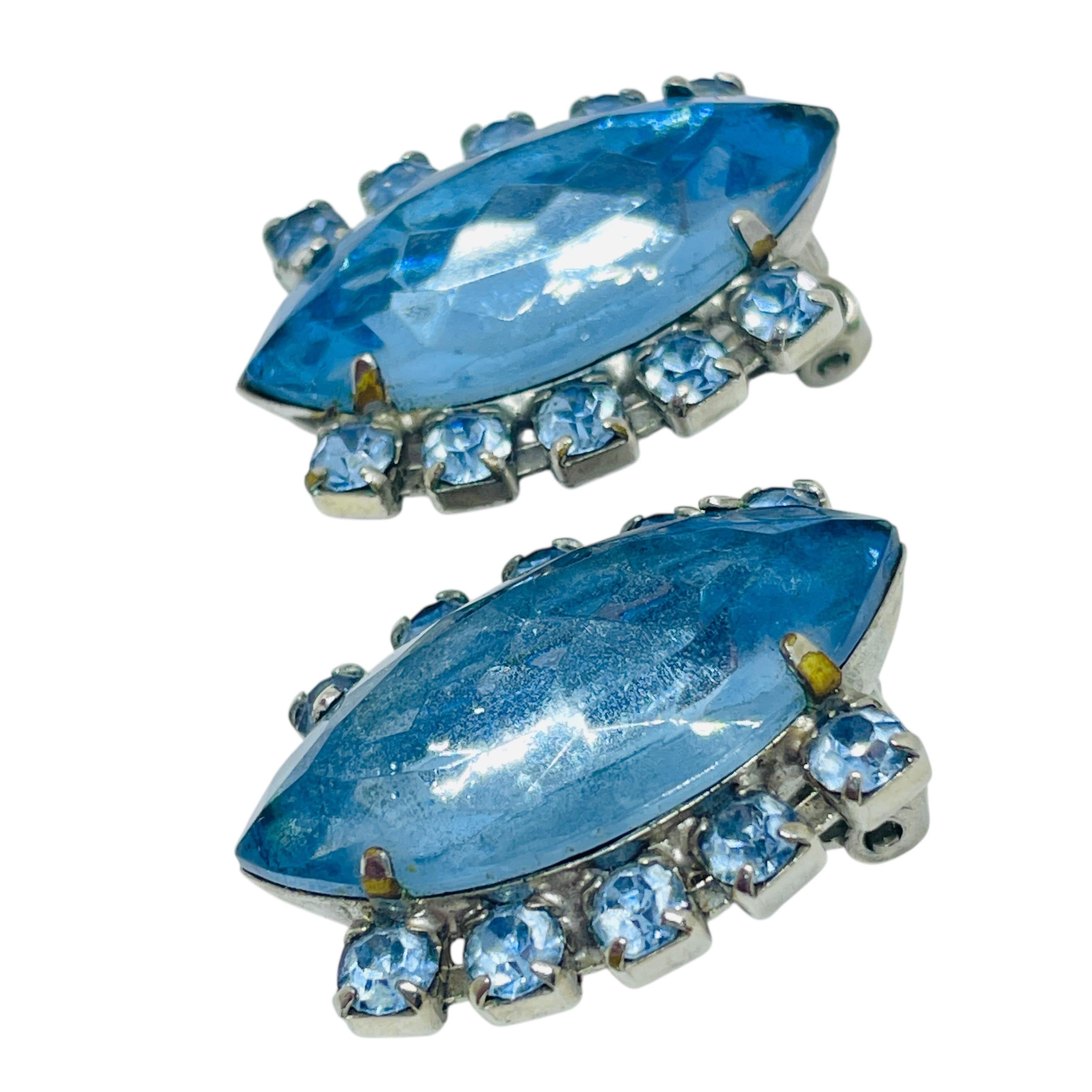 da uomo o donna Orecchini a clip in vetro blu argentato d'epoca in vendita