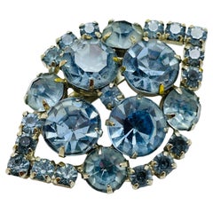 Vintage silver tone blue glass older designer brooch