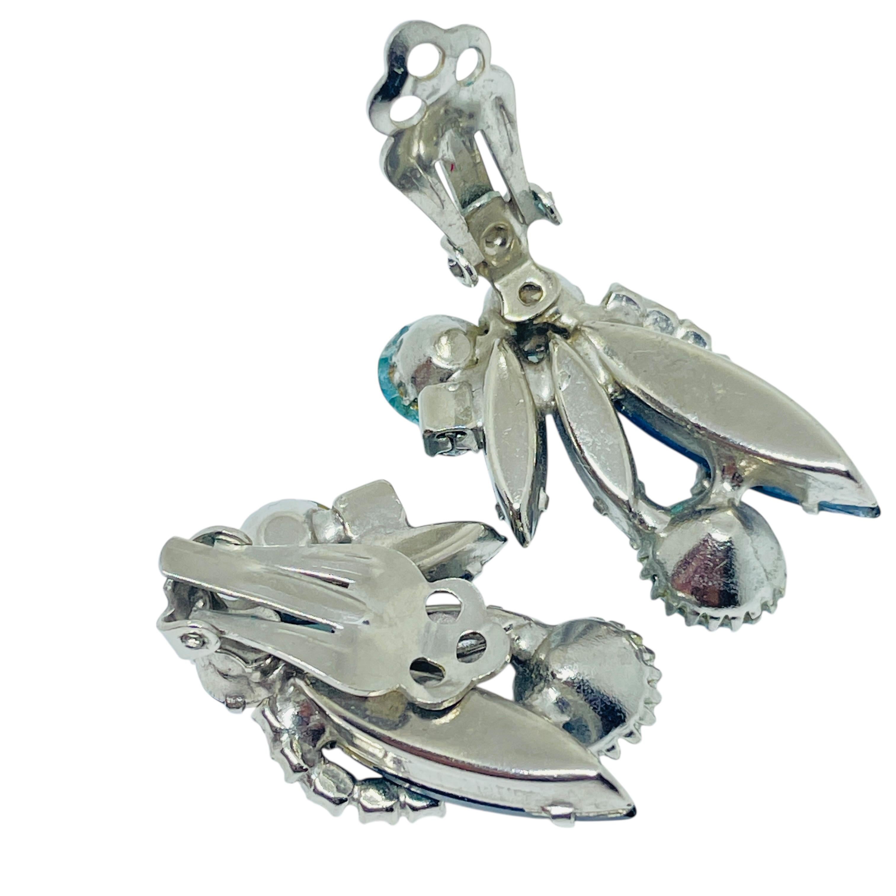 Vintage Silber Ton blau Navette ab Glas Clip auf Ohrringe im Zustand „Gut“ im Angebot in Palos Hills, IL