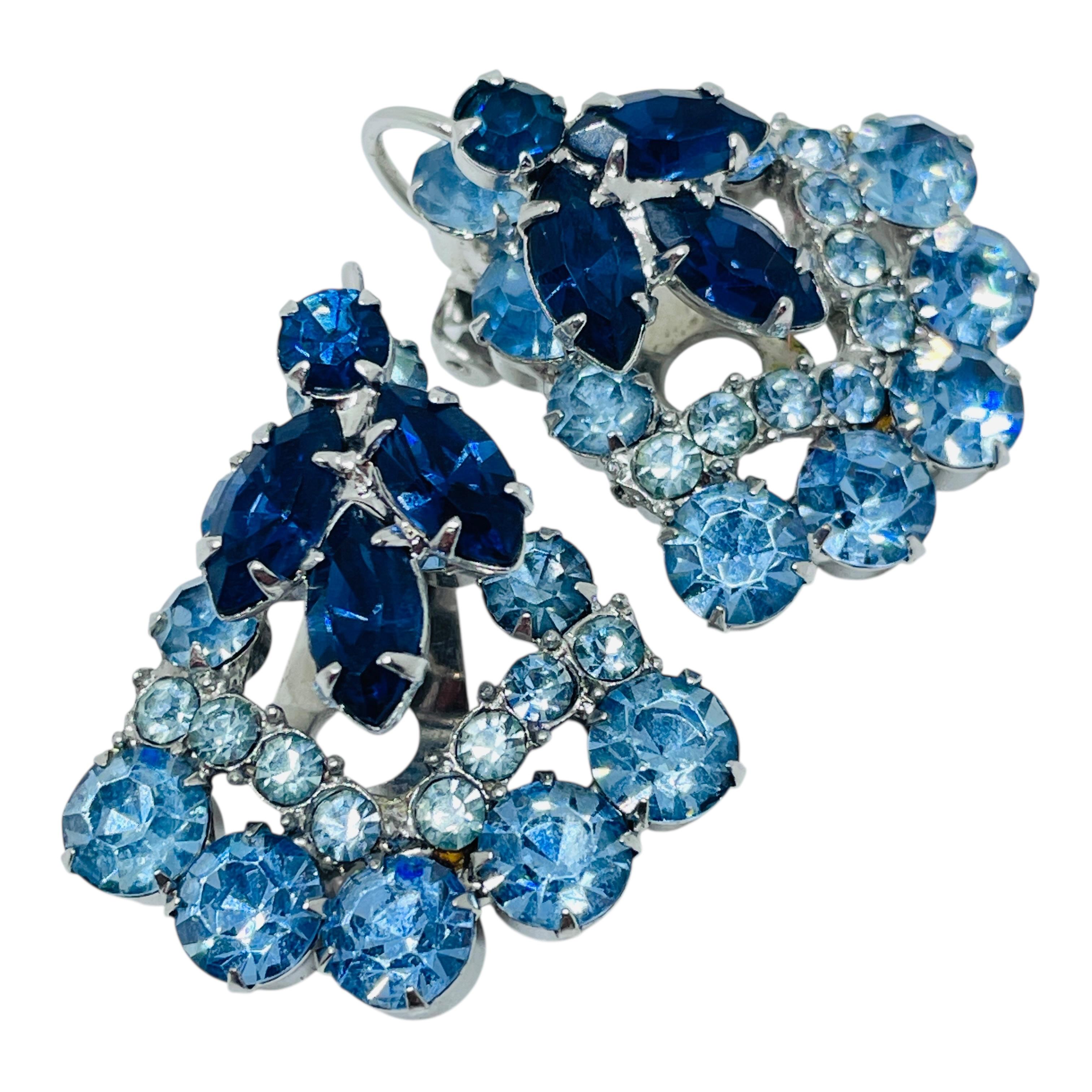 Vintage Silber Ton blau Saphir Glas Clip auf Ohrringe für Damen oder Herren im Angebot