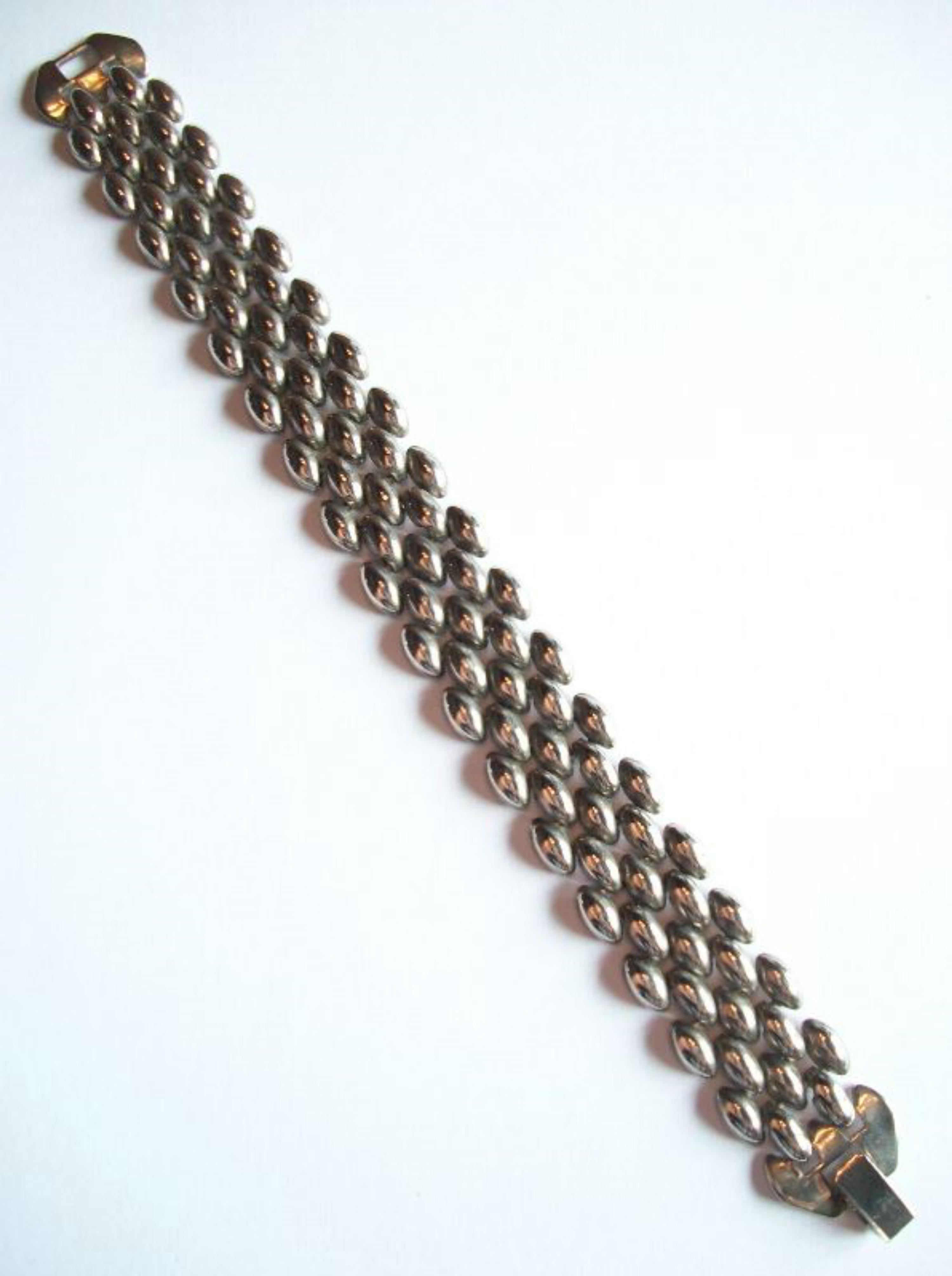 Silberfarbenes Kettenhemd-Armband im Vintage-Stil - Unsigniert - ca. 1980er Jahre im Angebot 2