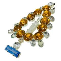 Vintage silver tone citrine blue glass Christmas tree designer brooch