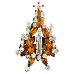 Vintage silver tone citrine glass Christmas tree designer brooch