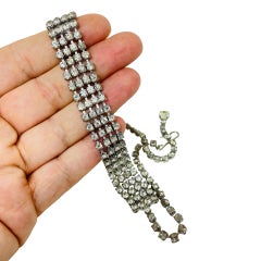 Vintage silver tone clear rhinestones choker necklace 1950's