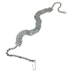 Vintage silver tone clear rhinestones choker necklace 1950's