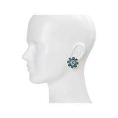 Vintage Silver Tone Clip-On Earrings with Blue Stones, 1960s