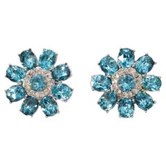 Vintage Silver Tone Clip-On Earrings with Blue Stones, 1960s