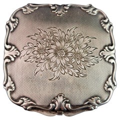 Vintage silver tone compact, mirror, Floral