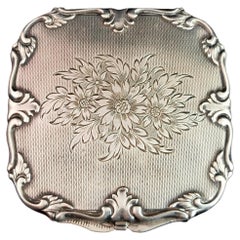 Vintage silver tone compact, mirror, Floral