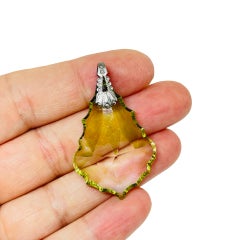 Vintage silver tone crystal yellow clear designer pendant necklace