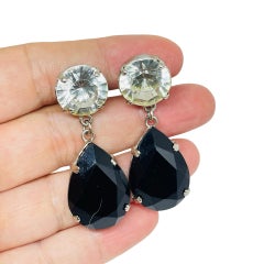 Vintage silver tone dangle crystals designer clip on earrings