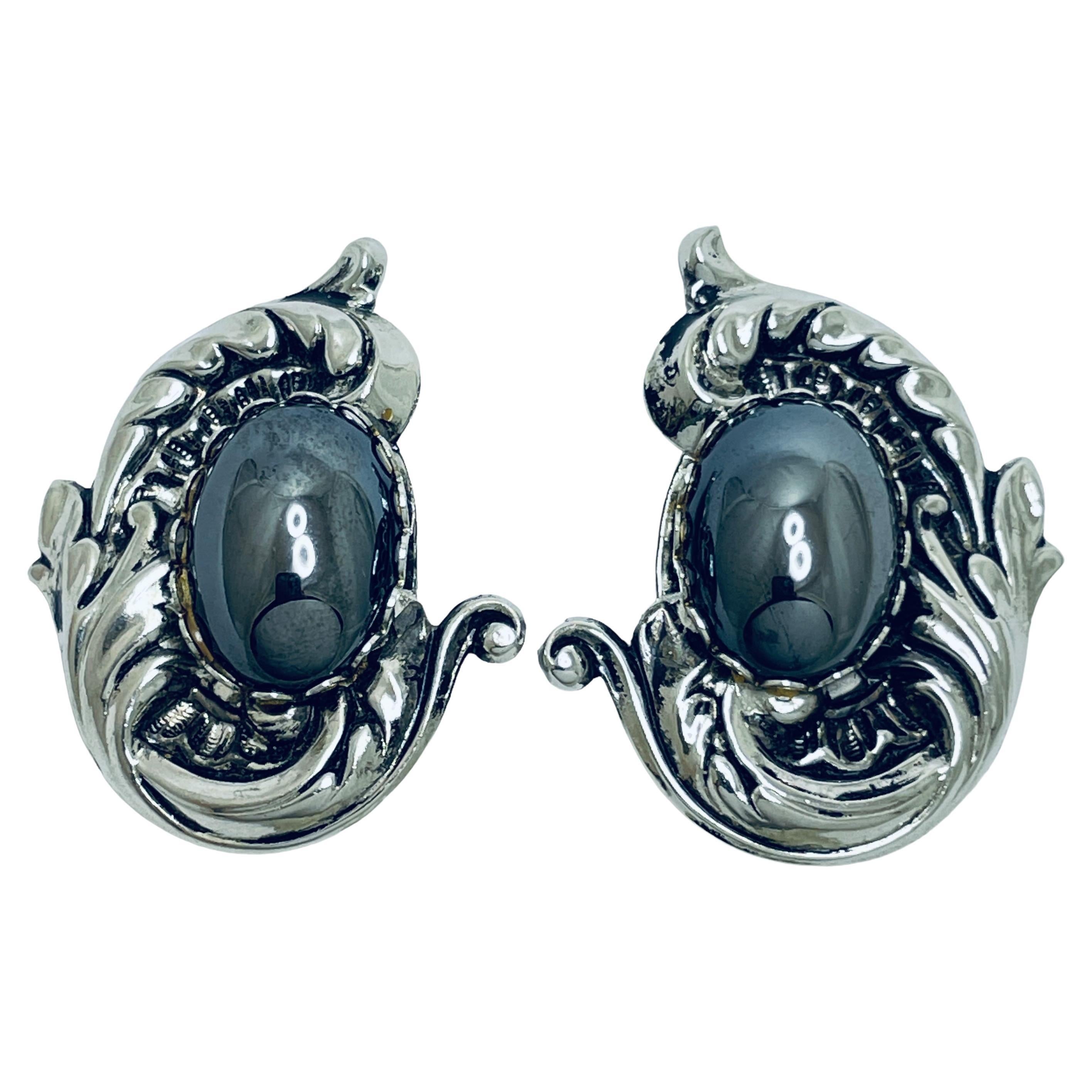 Vintage silver tone designer clip on earrings For Sale