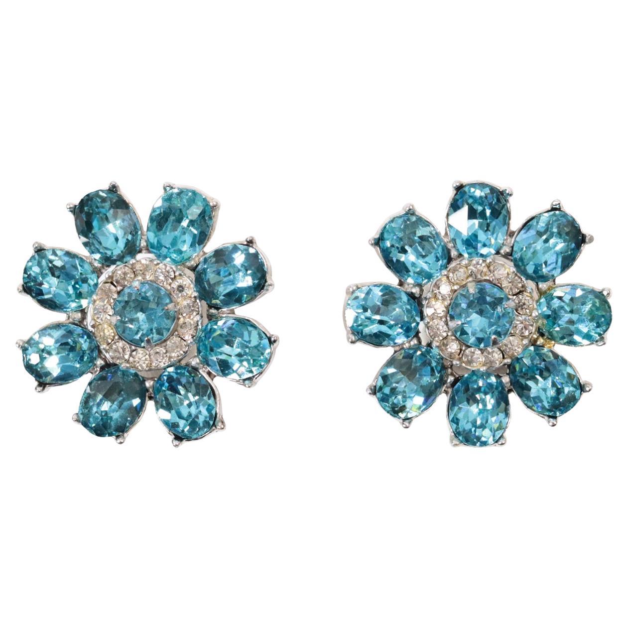 Orecchini vintage con diamanti e blu in tonalità argento, circa 1960