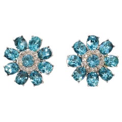 Boucles d'oreilles vintage en argent, diamants et bleu Circa 1960s