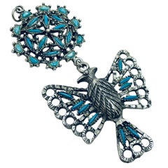 Vintage silver tone eagle faux turquoise pendant necklace