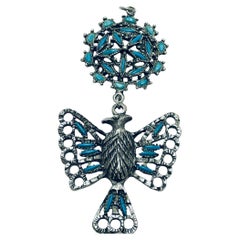 Vintage silver tone eagle faux turquoise pendant necklace