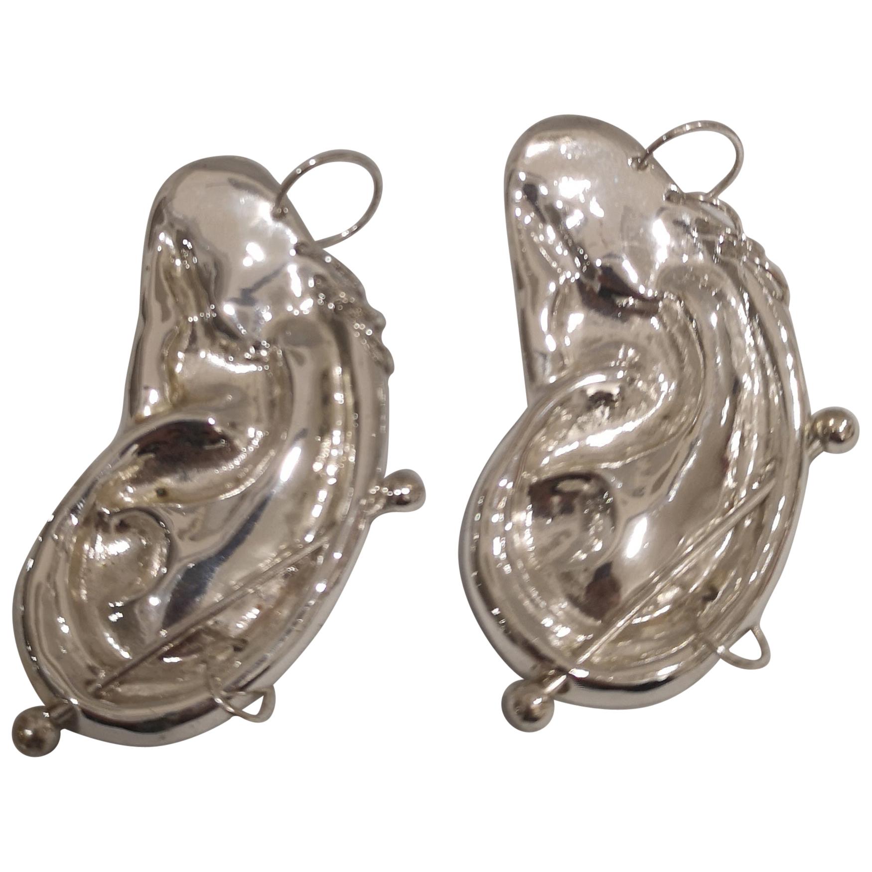 Vintage silver tone ears with piercings clip-on earrings 