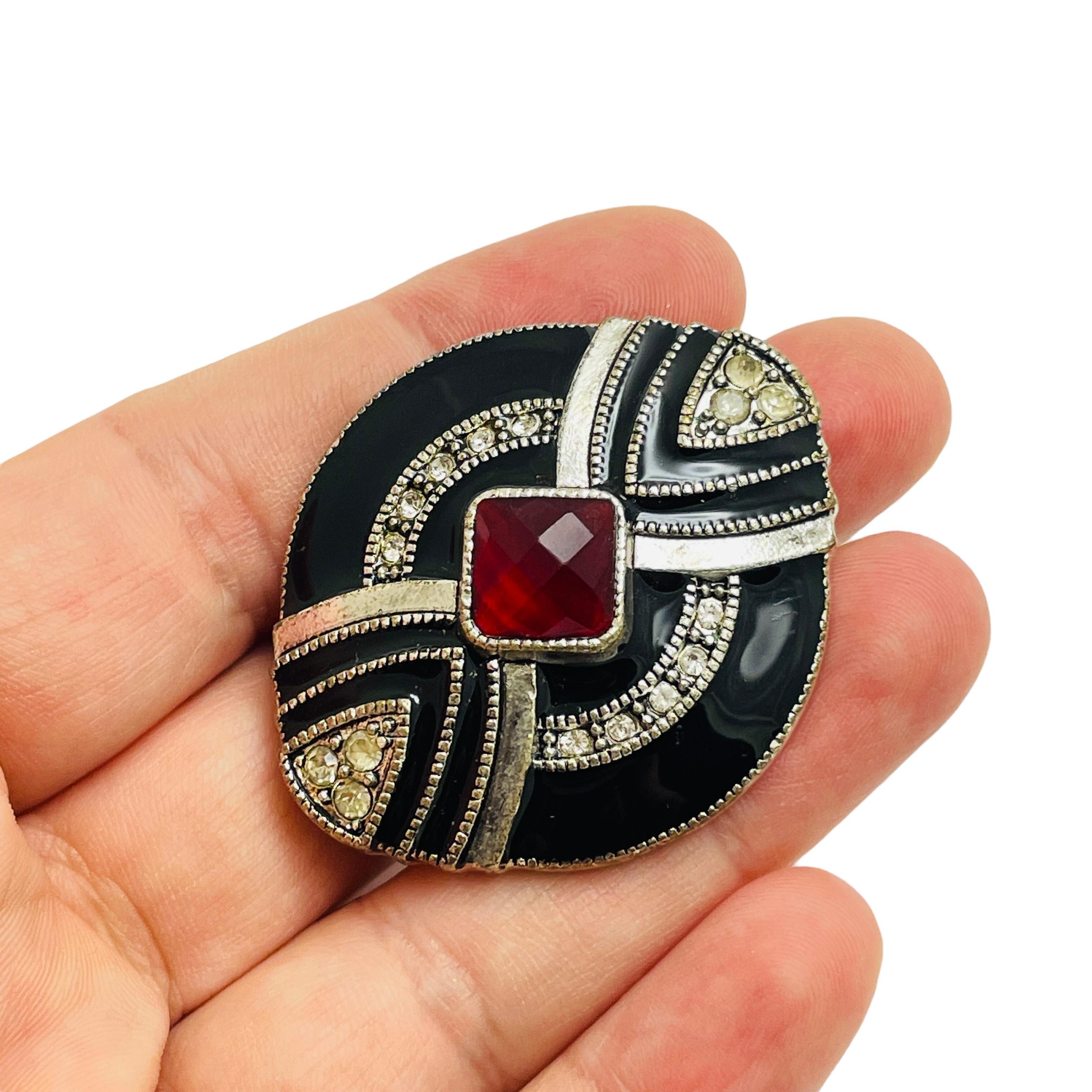 De las mujeres Broche vintage de diseño con esmalte plateado y strass estilo art déco en venta