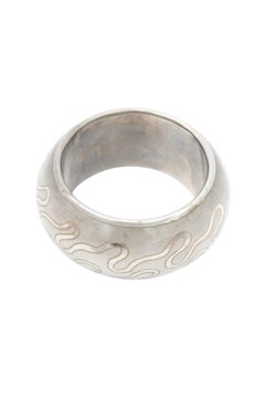 Vintage Silver-Tone Etched Serpentine Bangle, India, Circa 1960s-70s