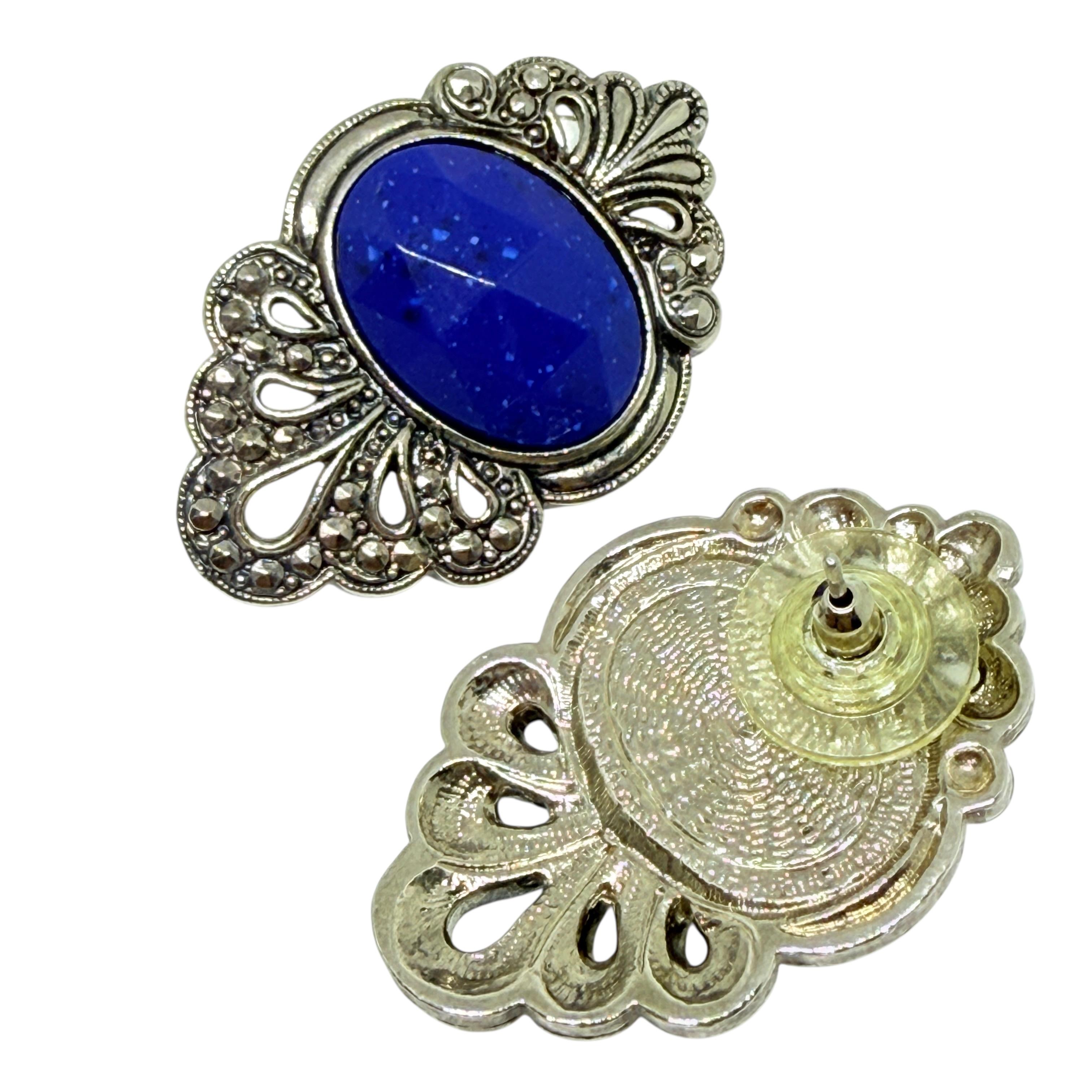 Pendientes vintage de diseño con piedras de imitación de lapislázuli en tono plateado en Bueno estado para la venta en Palos Hills, IL