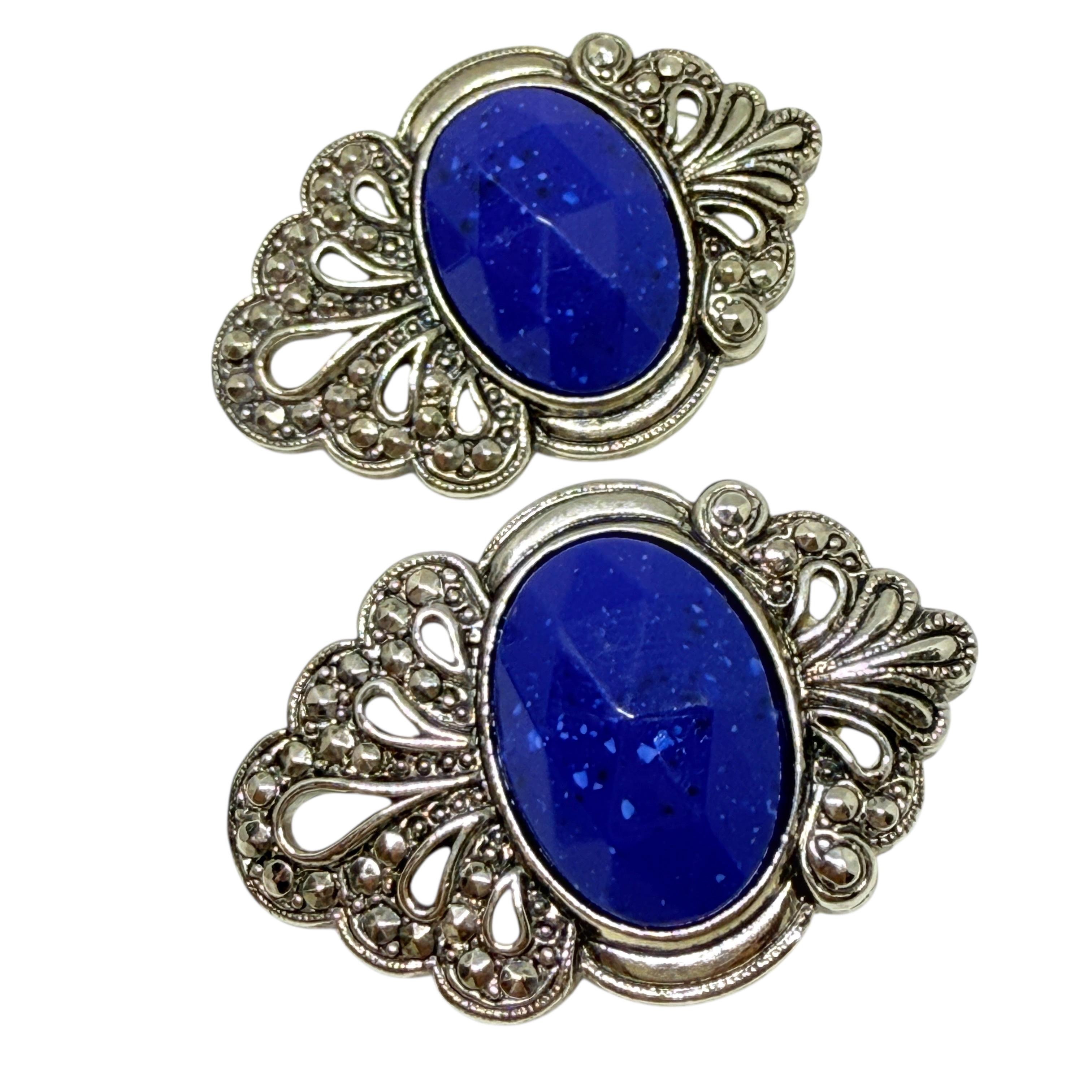 Femenino o masculino Pendientes vintage de diseño con piedras de imitación de lapislázuli en tono plateado en venta