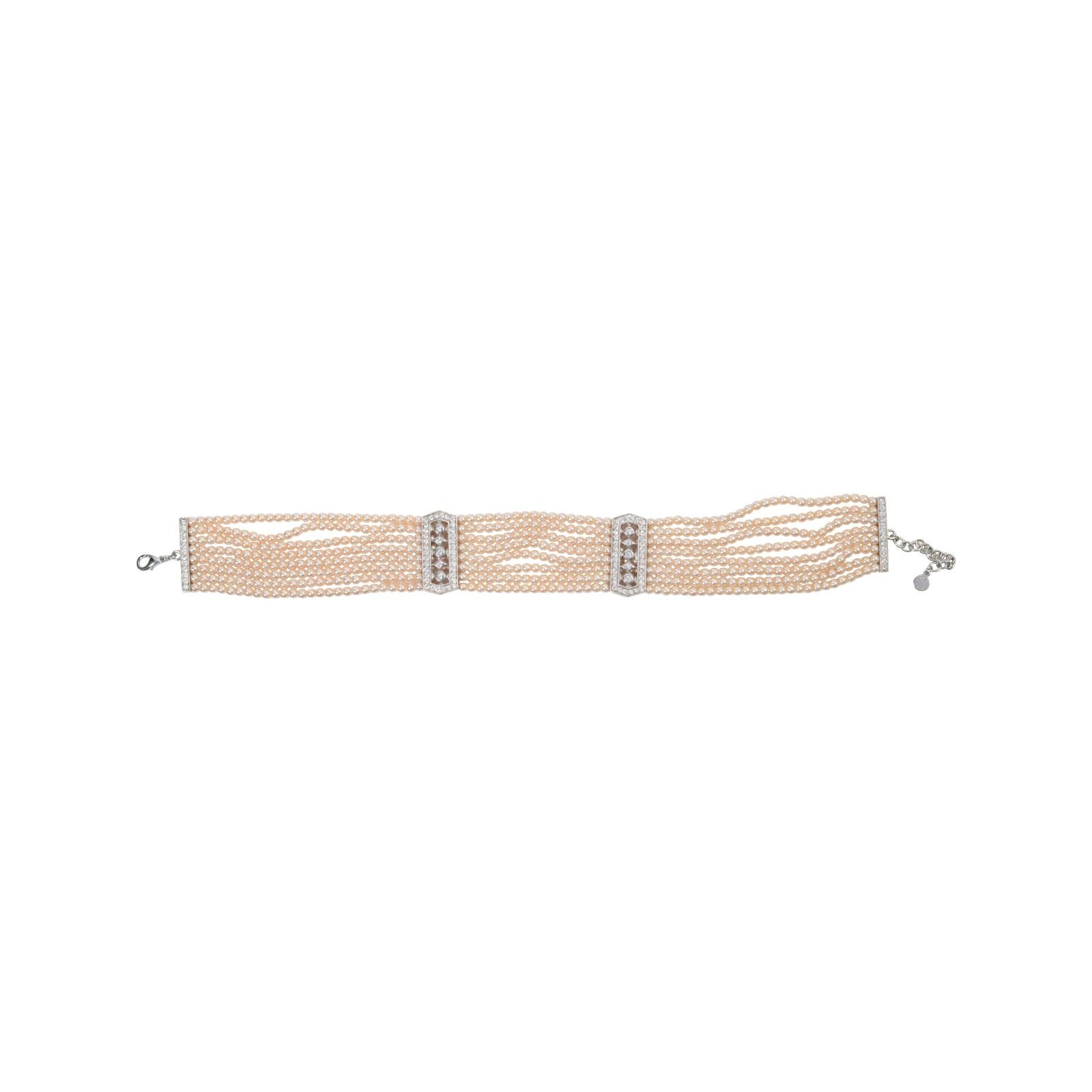 Vintage Silver Tone Faux Pearl with Rhinestone Diamante Choker Circa 1990s For Sale 2