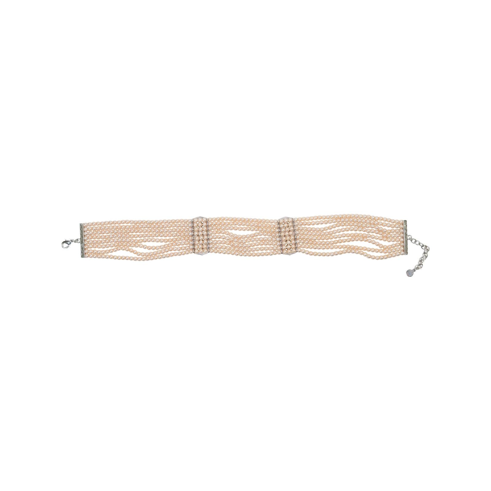 Vintage Silver Tone Faux Pearl with Rhinestone Diamante Choker Circa 1990s For Sale 3