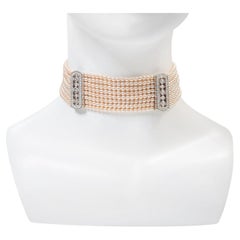 Gargantilla vintage de perlas de imitación en tono plateado con diamantes Circa años 90