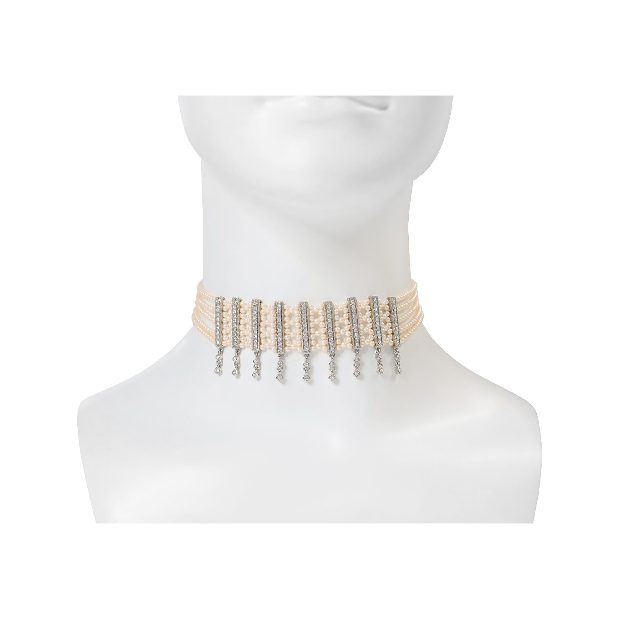 Vintage Silber Ton Faux Perle mit Strass Diamante Choker CIRCA 2000s (Moderne) im Angebot