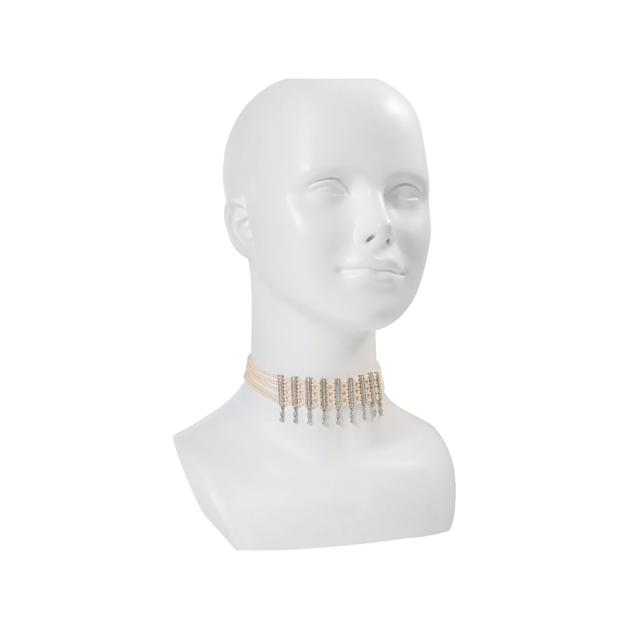 Vintage Silber Ton Faux Perle mit Strass Diamante Choker CIRCA 2000s im Zustand „Gut“ im Angebot in New York, NY