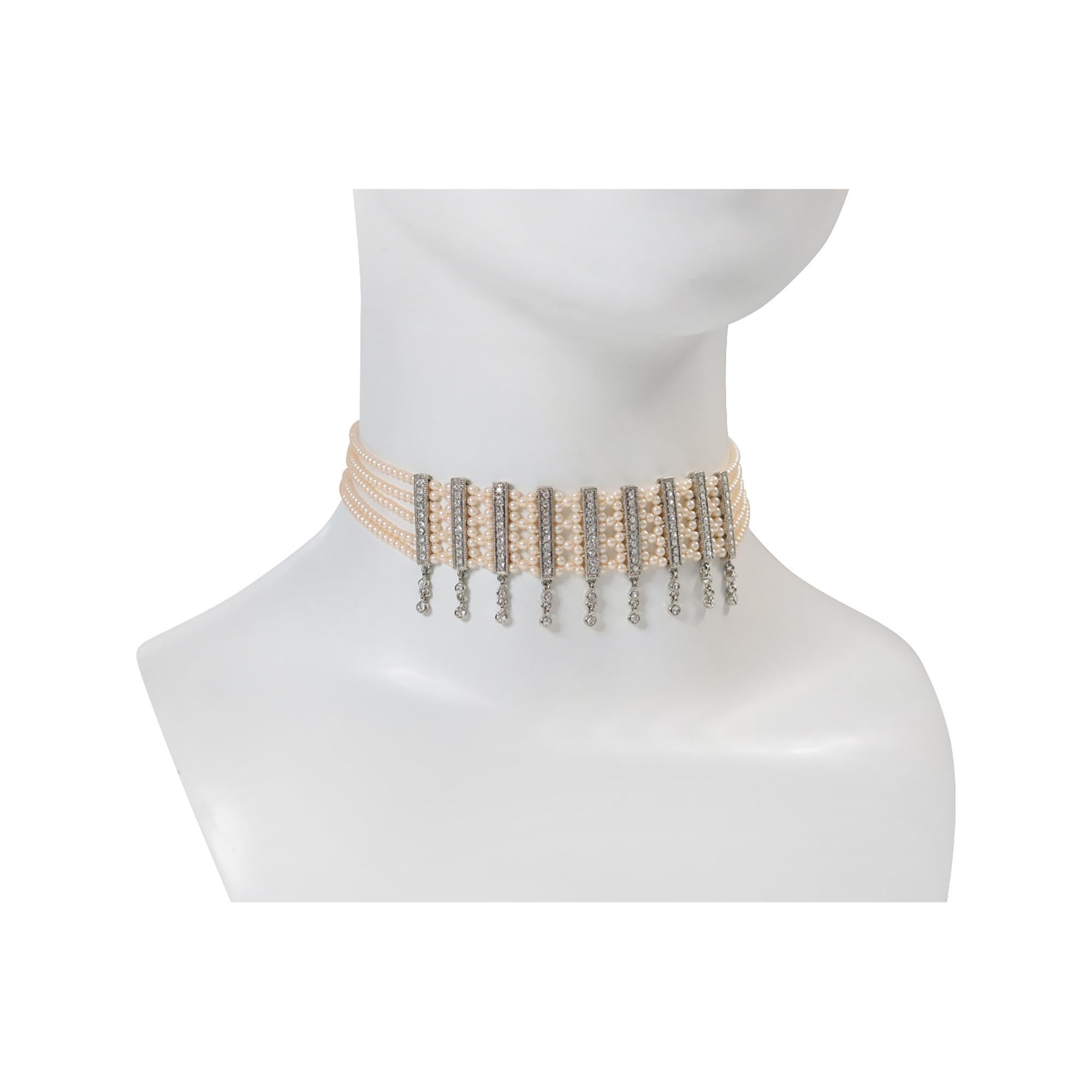Vintage Silber Ton Faux Perle mit Strass Diamante Choker CIRCA 2000s für Damen oder Herren im Angebot