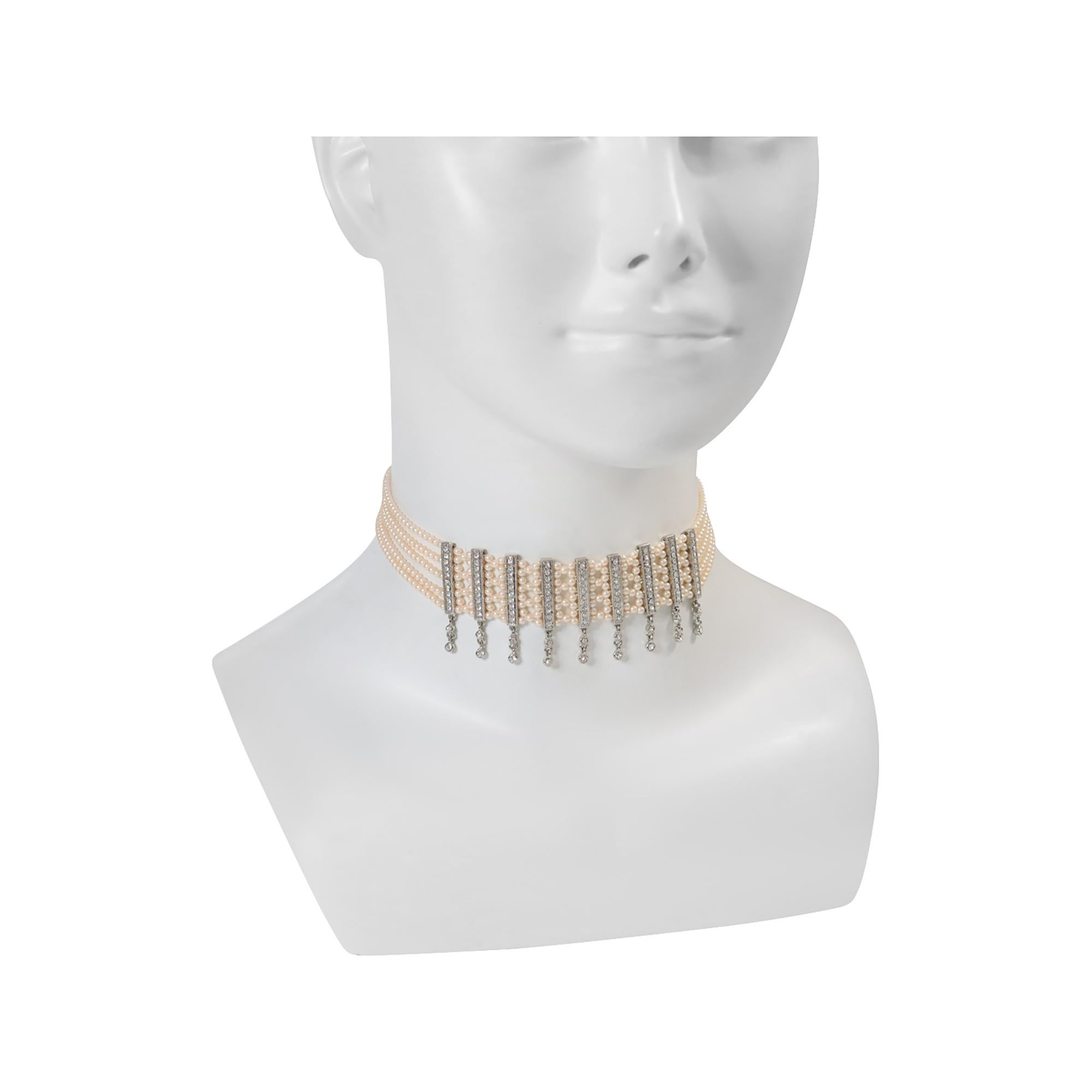 Vintage Silber Ton Faux Perle mit Strass Diamante Choker CIRCA 2000s im Angebot 1