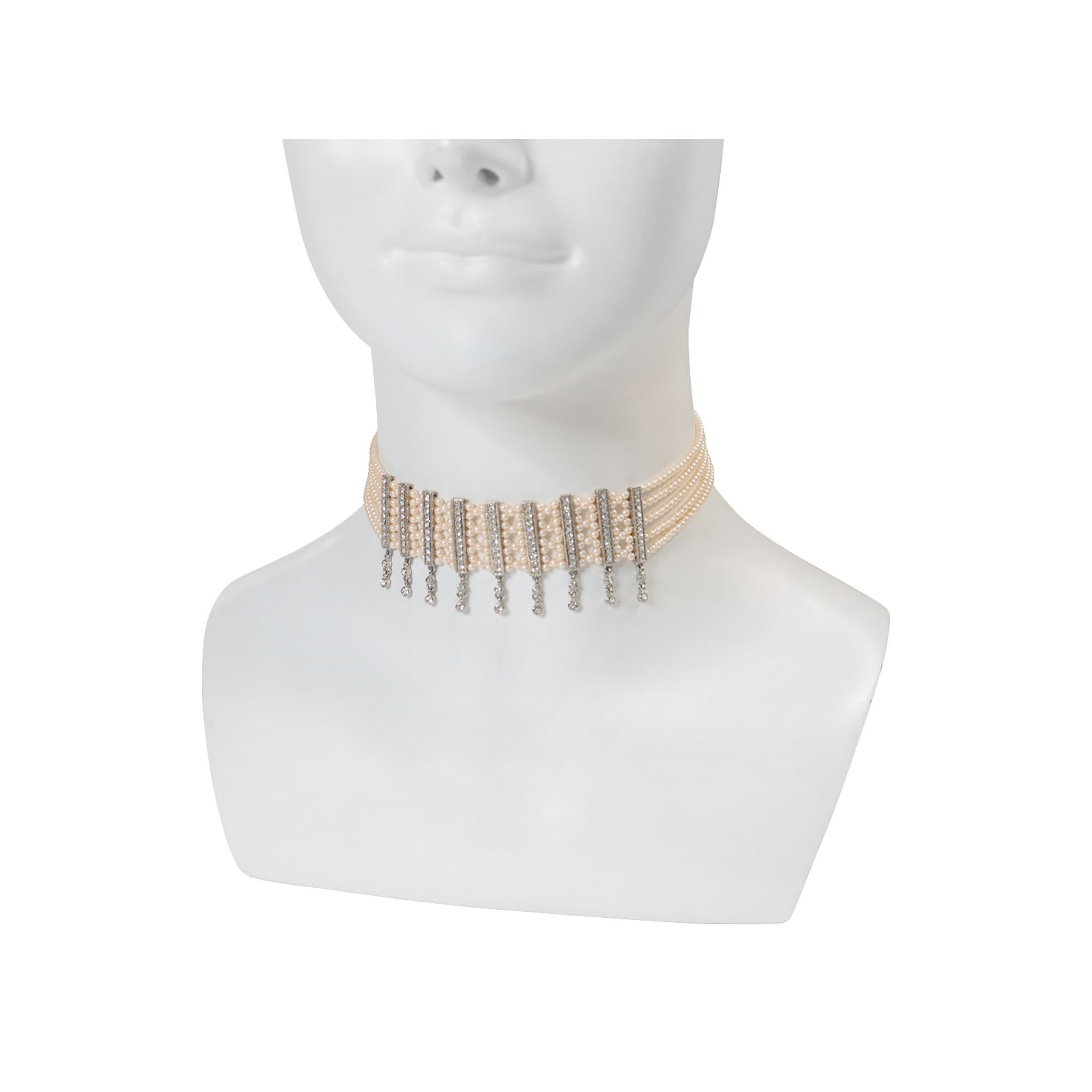 Vintage Silber Ton Faux Perle mit Strass Diamante Choker CIRCA 2000s im Angebot 2