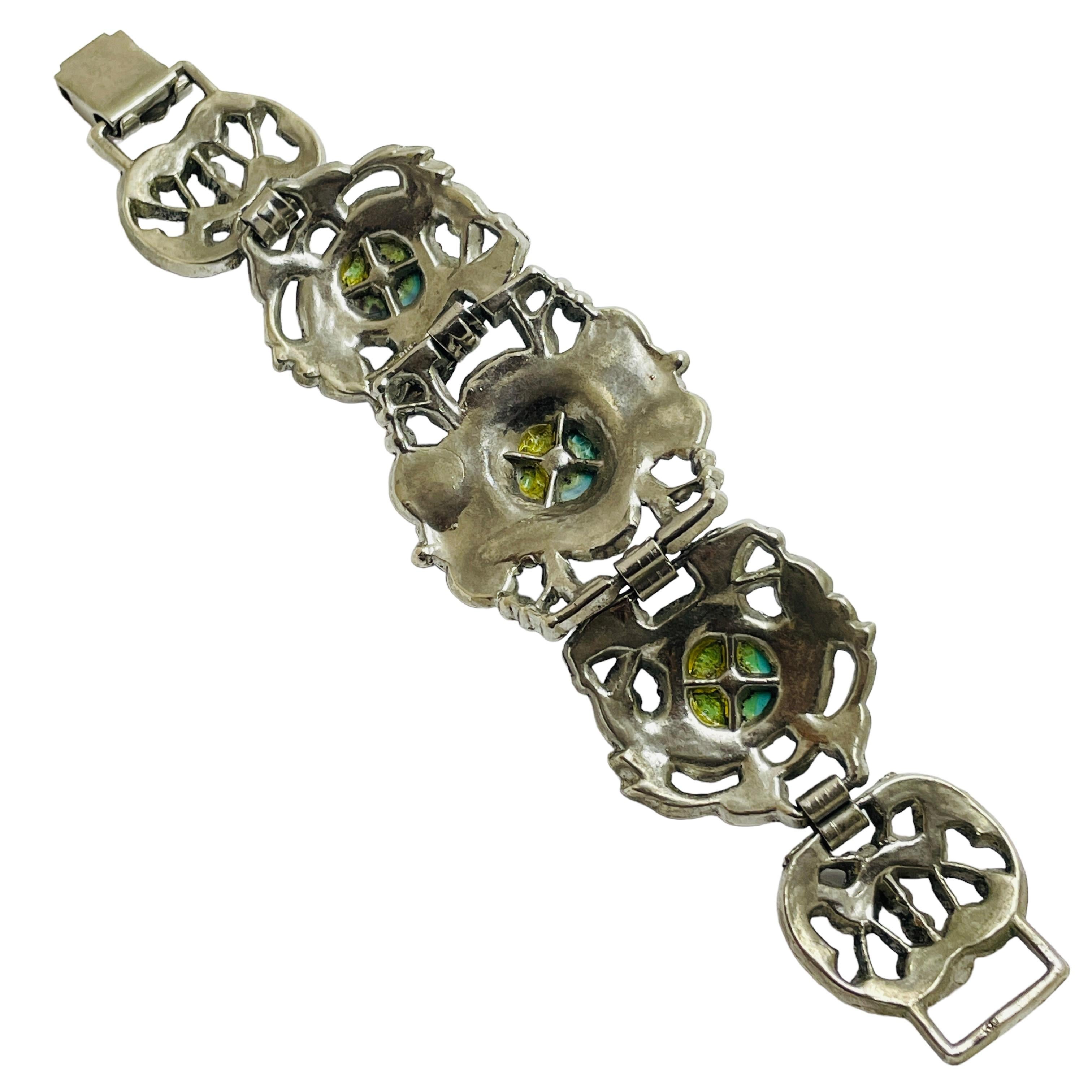 Bracciale a maglie in finto turchese d'argento vintage In condizioni buone in vendita a Palos Hills, IL