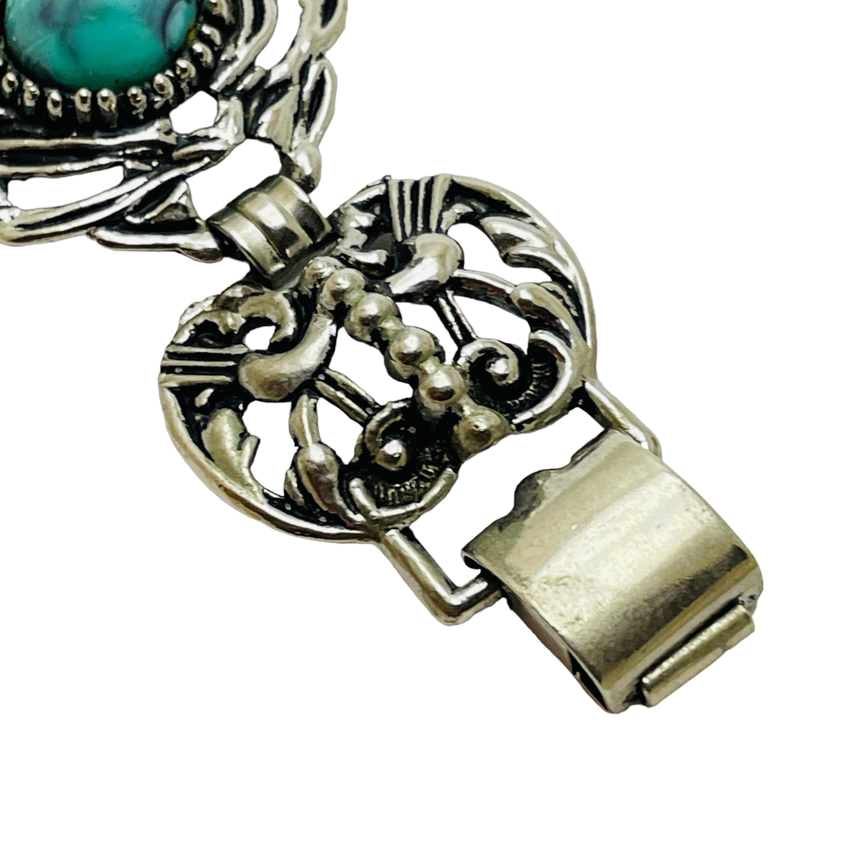 Donna Bracciale a maglie in finto turchese d'argento vintage in vendita