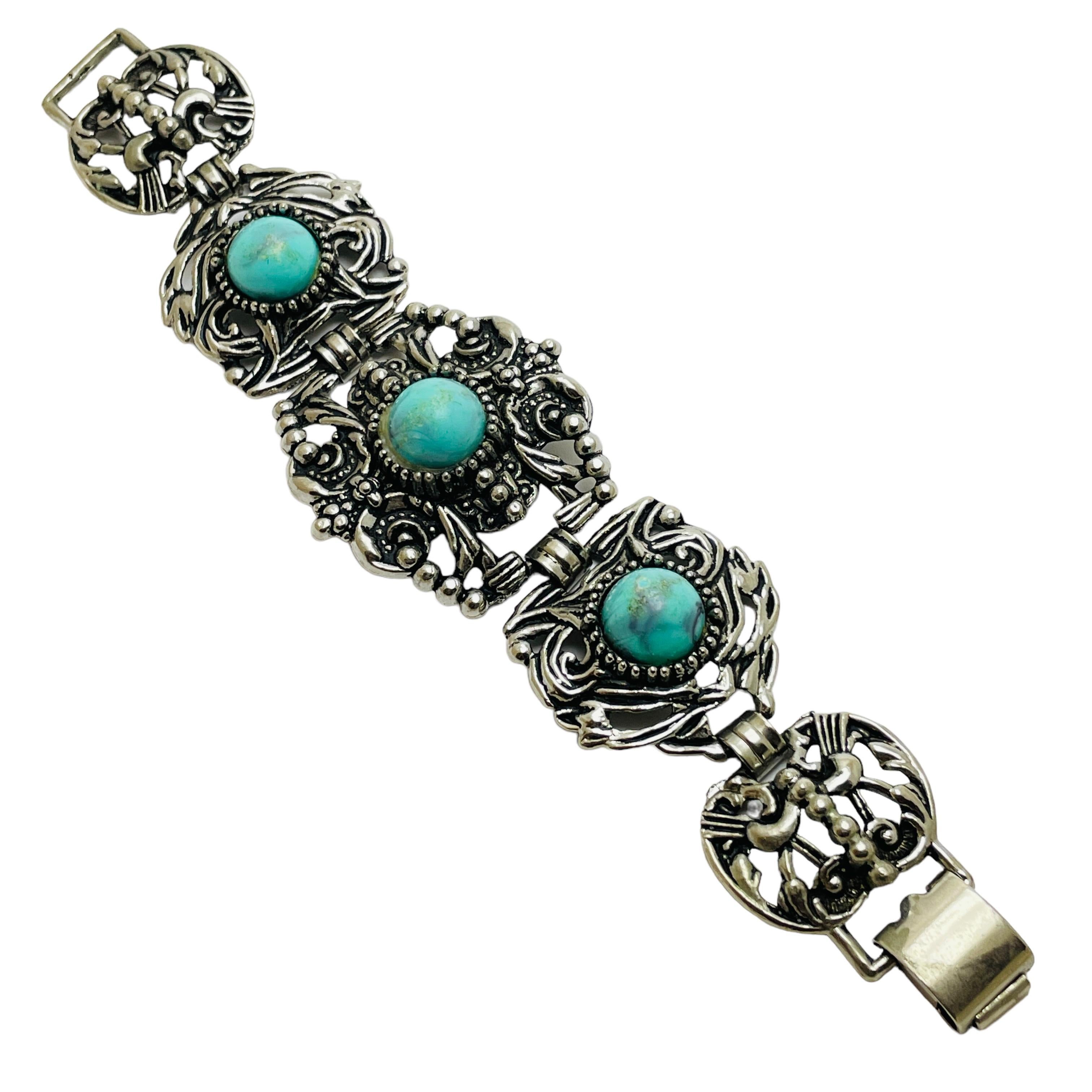 Bracciale a maglie in finto turchese d'argento vintage in vendita 1