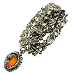 Vintage silver tone glass amazing colors designer brooch