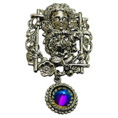 Broche de diseño vintage de cristal plateado de colores increíbles