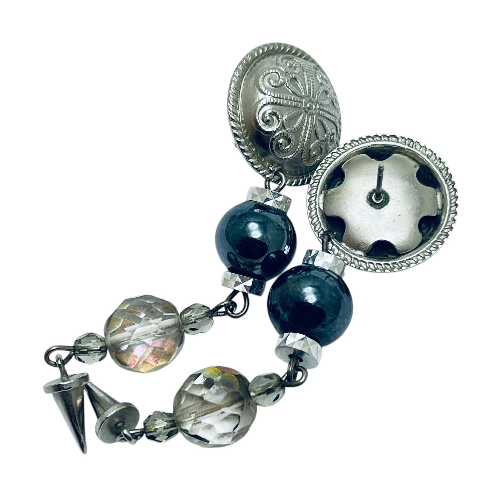 Vintage Silber Ton Glasperlen baumeln Designer Ohrringe im Zustand „Gut“ im Angebot in Palos Hills, IL
