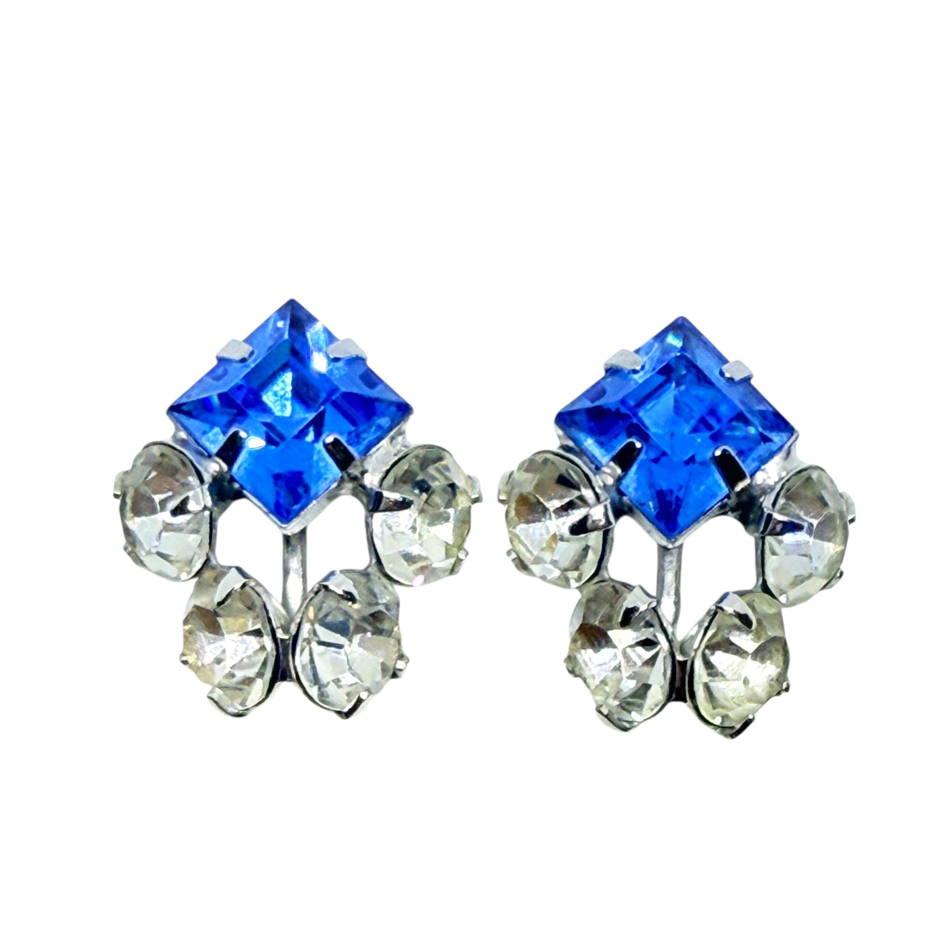 Vintage Silber Ton Glas blaue Steine Schraube zurück Ohrringe im Angebot 2