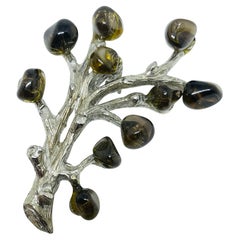 Vintage silver tone glass branch tree designer brooch