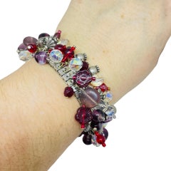 Vintage silver tone glass crystal beaded cha cha cha stretch designer bracelet