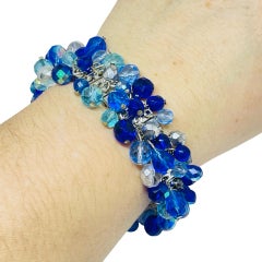 Vintage silver tone glass crystal beaded cha cha cha stretch designer bracelet