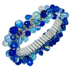 Vintage silver tone glass crystal beaded cha cha cha stretch designer bracelet