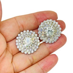 Vintage silver tone glass rhinestones massive designer clip on earrings