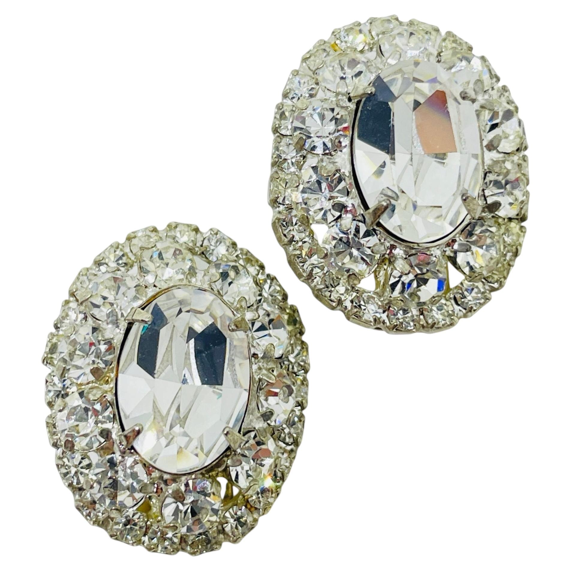 Pendientes de clip de diseño, con strass de cristal en tono plateado vintage