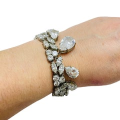 Vintage silver tone glass stones dangle charm designer bracelet